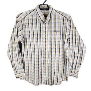 Mens Ariat Blue Yellow Plaid Shirt Long Sleeve Button Down Long Sleeve Size XLT